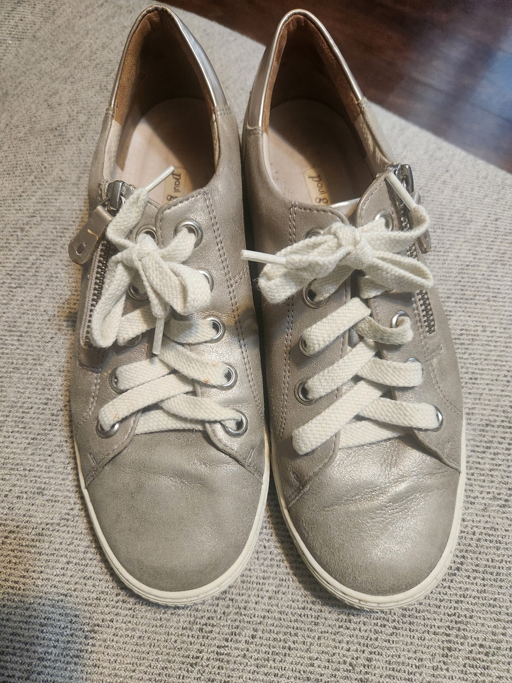 Paul Green Metallic Taupe Leather Lace-Up Sneakers - Picture 8 of 13